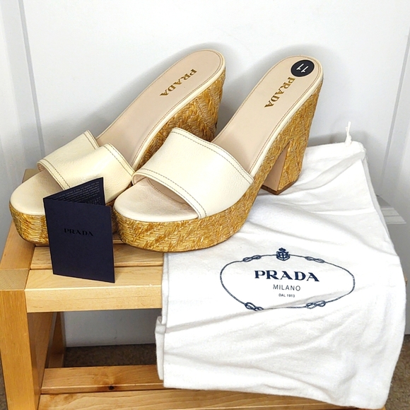 Prada🍦Wedge Sandals, cream/tan color, Size 41, 10.5/11 M Women's, 🆕 - Picture 2 of 11